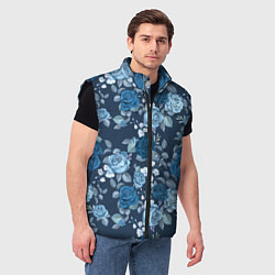 Мужской жилет Голубые розы паттерн, цвет: 3D-черный — фото 2