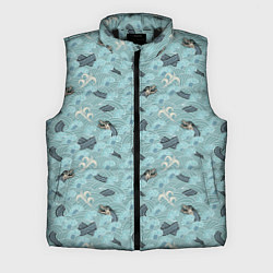 Мужской жилет Японский дракон на волнах паттерн, цвет: 3D-черный