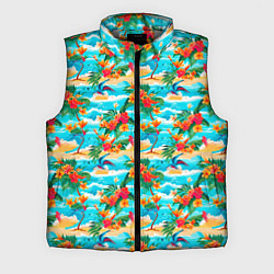 Мужской жилет Гавайский стиль море и цветы, цвет: 3D-светло-серый