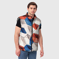 Мужской жилет Белые синие красные плитки, цвет: 3D-светло-серый — фото 2