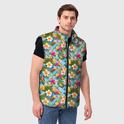 Мужской жилет Разноцветные цветочки гавайские, цвет: 3D-черный — фото 2