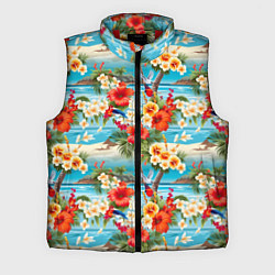 Мужской жилет Светлый гавайский фон и цветы, цвет: 3D-красный