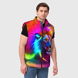 Мужской жилет Неоновый лев в цветовой абстракции, цвет: 3D-красный — фото 2