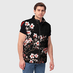 Мужской жилет Цветущая сакура - белые и красные, цвет: 3D-красный — фото 2
