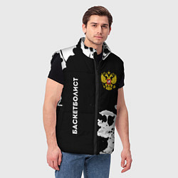 Мужской жилет Баскетболист из России и герб РФ: надпись, символ, цвет: 3D-черный — фото 2