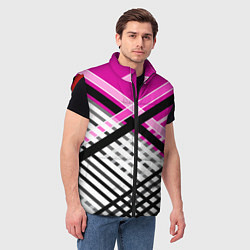 Мужской жилет Черно-белые косые переплетенные полосы на малиново, цвет: 3D-красный — фото 2