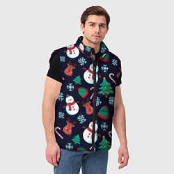 Мужской жилет Снеговички с рождественскими оленями и елками, цвет: 3D-черный — фото 2