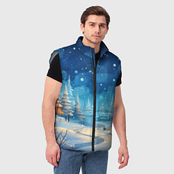 Мужской жилет Зима в лесу елочки, цвет: 3D-светло-серый — фото 2