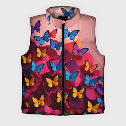 Мужской жилет Разноцветные бабочки - розовые цветы