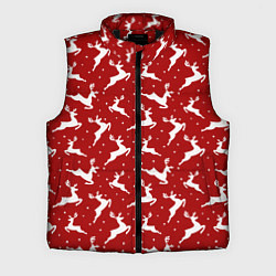 Мужской жилет Красный паттерн с новогодними оленями, цвет: 3D-черный