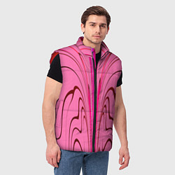 Мужской жилет Плавные линии на розовом фоне, цвет: 3D-красный — фото 2