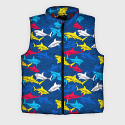 Мужской жилет Разноцветные акулы на глубине, цвет: 3D-красный