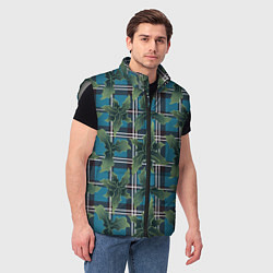 Мужской жилет Листья остролиста на голубой шотландке, цвет: 3D-светло-серый — фото 2