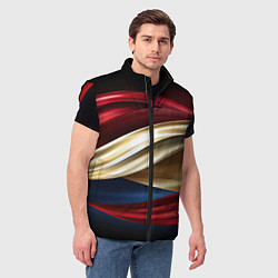 Мужской жилет Золотые и красные волны абстракции, цвет: 3D-красный — фото 2