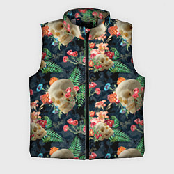 Мужской жилет Узор из черепов с цветами и листьями, цвет: 3D-светло-серый