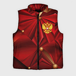 Мужской жилет Золотой герб России на красной абстракции, цвет: 3D-красный
