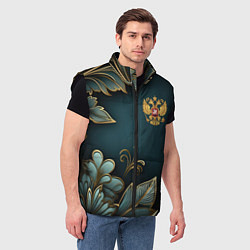 Мужской жилет Золотые листья и герб России, цвет: 3D-черный — фото 2