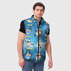 Мужской жилет Паттерн чаек на полигональном синем, цвет: 3D-черный — фото 2