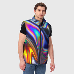 Мужской жилет Жидкая голографическая бензиновая абстракция, цвет: 3D-светло-серый — фото 2