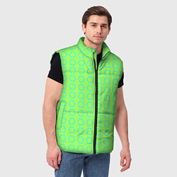 Мужской жилет Неоновый салатовый с шестигранниками циан, цвет: 3D-черный — фото 2