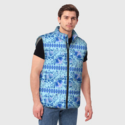 Мужской жилет Паттерн гжель узоры и цветы, цвет: 3D-светло-серый — фото 2