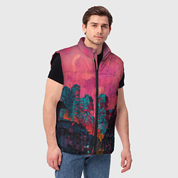 Мужской жилет Абстрактный город в неоновых цветах, цвет: 3D-черный — фото 2