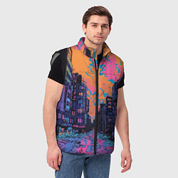 Мужской жилет Киберпанк город в стиле комиксов, цвет: 3D-светло-серый — фото 2