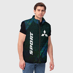 Мужской жилет Mitsubishi sport glitch blue, цвет: 3D-черный — фото 2