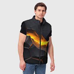 Мужской жилет Разлом черных плит и оранжевая лава, цвет: 3D-черный — фото 2