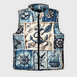 Мужской жилет Пэчворк с якорем - джинсовка моряка