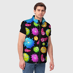 Мужской жилет Смешные бактерии паттерн, цвет: 3D-черный — фото 2