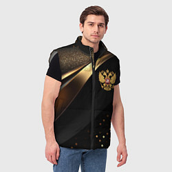 Мужской жилет Золотой герб России на черно-золотой текстуре, цвет: 3D-светло-серый — фото 2