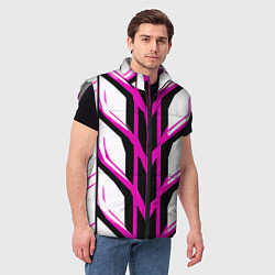 Мужской жилет Чёрно-розовые полосы на белом фоне, цвет: 3D-светло-серый — фото 2