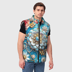 Мужской жилет Цветы и жемчуг, цвет: 3D-светло-серый — фото 2