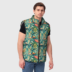 Мужской жилет Тропический фламинго в цветах, цвет: 3D-светло-серый — фото 2