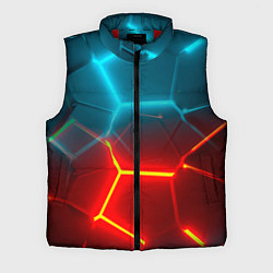 Мужской жилет Голубые и красные неоновые плиты в разломе