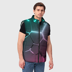 Мужской жилет Голубые и розовые неоновые плиты в разломе, цвет: 3D-светло-серый — фото 2