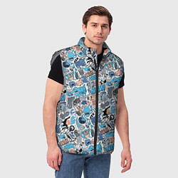Мужской жилет Дудл животные и монстры, цвет: 3D-светло-серый — фото 2