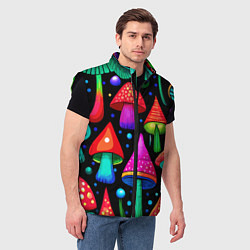 Мужской жилет Неоновые мухоморы в горошек, цвет: 3D-черный — фото 2