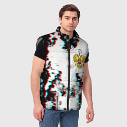 Мужской жилет Герб РФ глитч краски, цвет: 3D-светло-серый — фото 2