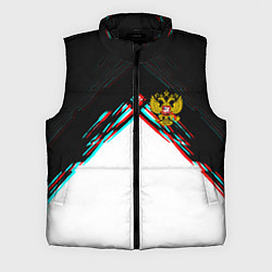Мужской жилет Краски глитч герб РФ, цвет: 3D-черный