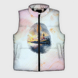 Мужской жилет Маяк у моря на закате в отпечатке пальца