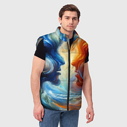 Мужской жилет Профили парня и девушки - две стихии, цвет: 3D-светло-серый — фото 2