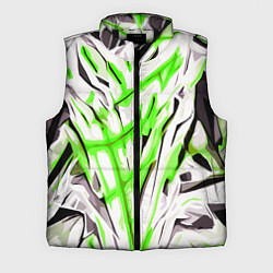 Мужской жилет Чёрно-зелёная агрессивная абстракция на белом фоне, цвет: 3D-черный