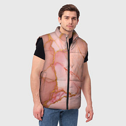 Мужской жилет Текстура розового мрамора с золотом, цвет: 3D-черный — фото 2