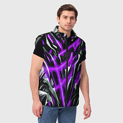 Мужской жилет Фиолетовая энергетическая абстракция, цвет: 3D-светло-серый — фото 2