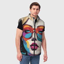 Мужской жилет Девушка в солнечных очках поп-арт, цвет: 3D-светло-серый — фото 2