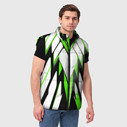 Мужской жилет Агрессивные чёрно-зелёные полосы на белом фоне, цвет: 3D-черный — фото 2