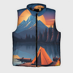 Мужской жилет Палатка на берегу озера, цвет: 3D-черный