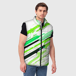 Мужской жилет Чёрно-зелёно-салатовые полосы на белом фоне, цвет: 3D-черный — фото 2